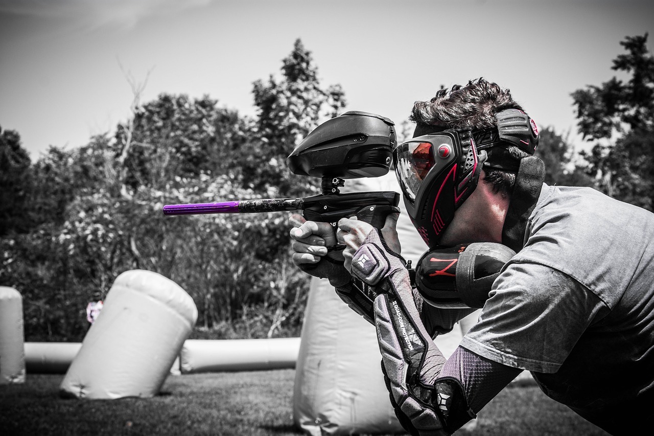 paintball player aiming
